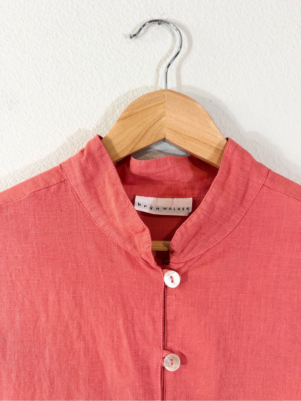 Bryn Walker Coral Orange Linen Top Size L Button Front Lagenlook Granola Resort - Picture 3 of 9